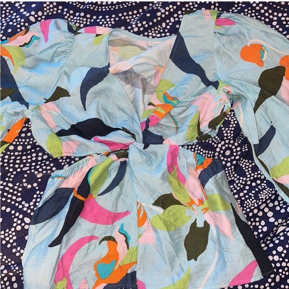 A New Day Women's Blue Floral Long Sleeve Cut Out Blouse - Picture 2 of 2